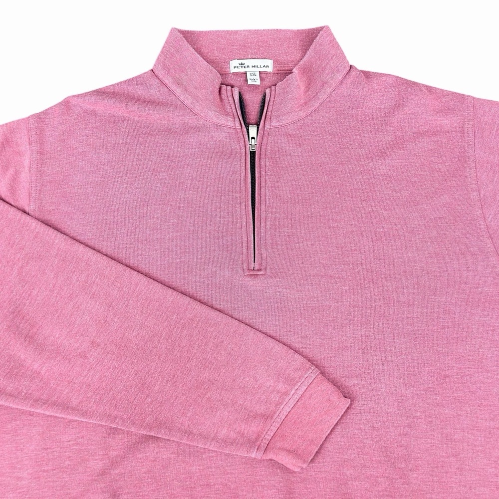 Peter Millar Mens XXL Quarter Zip Pullover Salmon Pink Cotton Modal Golf Sweater